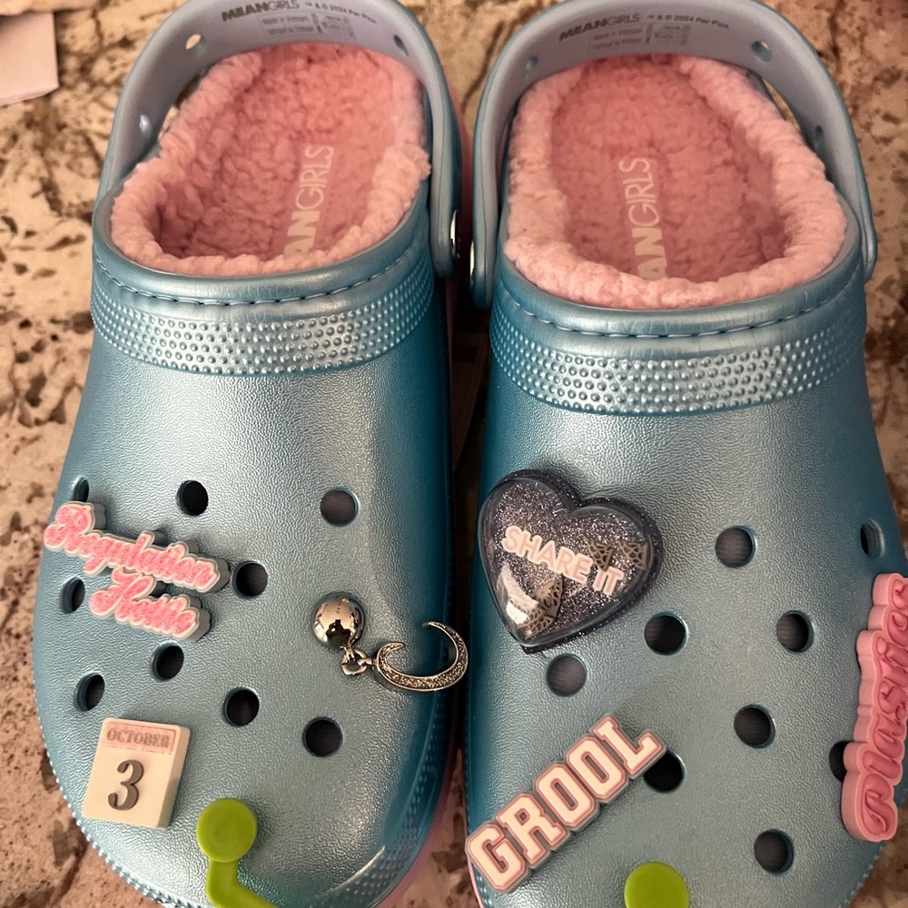Crocs Women's Mean Girls Classic Platform Clogs Shoes - Blue & Pink - Size 8